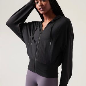 Athleta Balance Black Zip-Up Sweatshirt with Hood